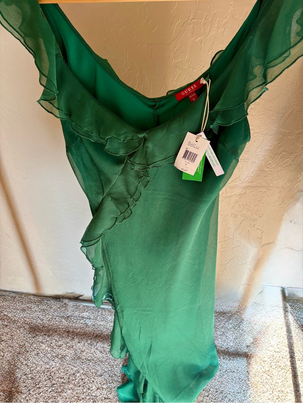 Guess Field Green Ruffle-Trim Slip Dress